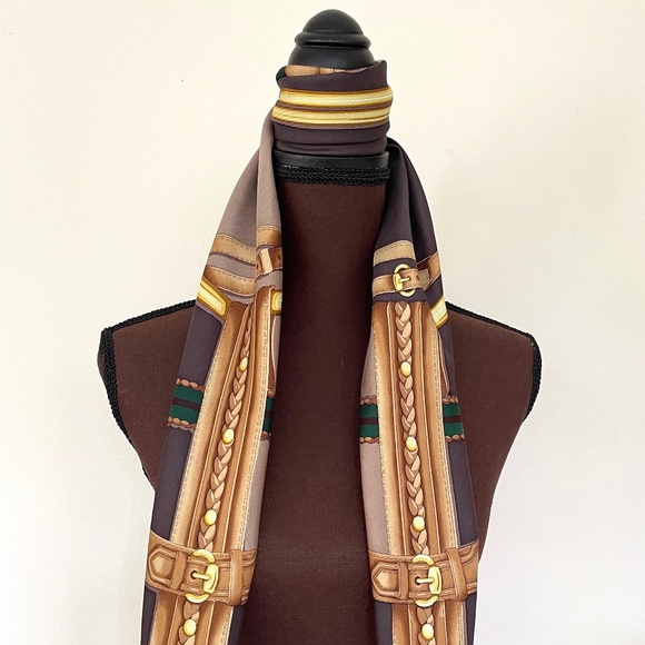 New Gucci Unisex Scarf Iconic Horsebit Logo Print Silk Wrap - Picture 12 of 15